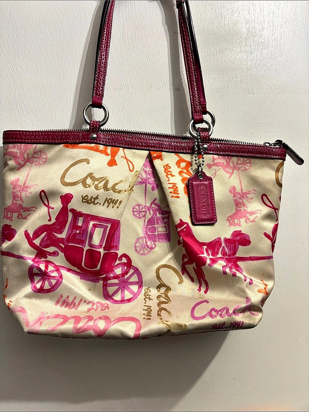 Coach Printed Shoulder Bag in Pink & Cream
